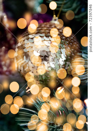 Blue Spruce tree branch paw twinkle toy abstract background. New Year, Christmas Tree Concept. Blue Spruce tree branch paw twinkle toy abstract background. New Year, Christmas Tree Concept. 72397846