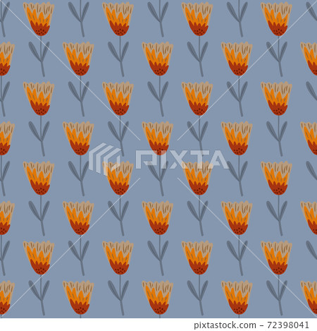 Orane colored flower elements seamless pattern. Blue background. Botanical backdrop. Orane colored flower elements seamless pattern. Blue background. Botanical backdrop. 72398041