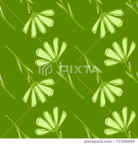 Spring seamless botanic pattern with simple flower silhouettes. Green colored artwork. 72398044