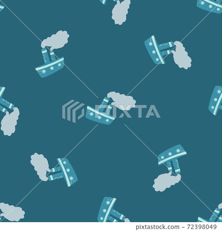 Seamless random pattern with cartoon baby steamer ship doodle ornament. Blue palette print. Seamless random pattern with cartoon baby steamer ship doodle ornament. Blue palette print. 72398049