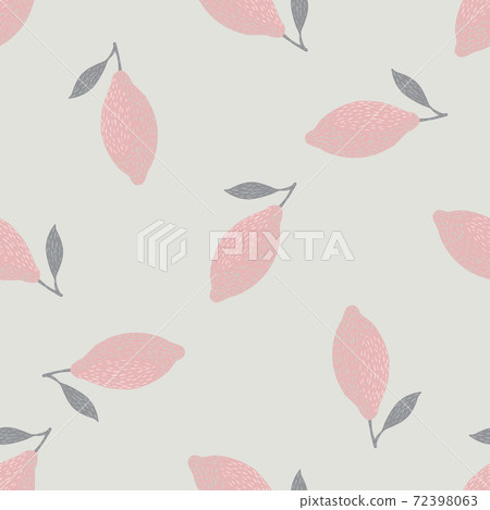 Seamless pattern with random doodle lemon pastel pink ornament. Light grey background. 72398063