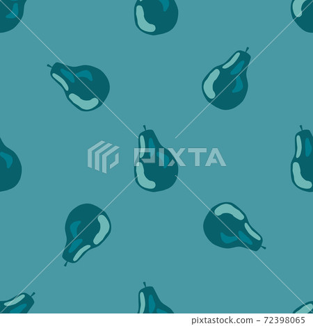 Minimalistic seamless doodle pattern with pear hand drawn silhouettes. Simple fruit shapes and background in blue tones. Minimalistic seamless doodle pattern with pear hand drawn silhouettes. Simple fruit shapes and background in blue tones. 72398065