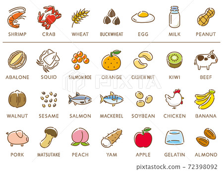 Icon set of 28 allergy-specific raw materials Icon set of 28 allergy-specific raw materials 72398092