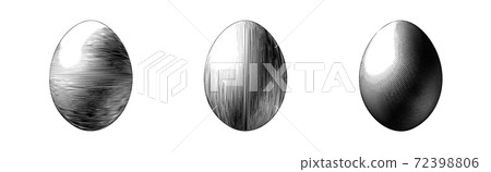 Vintage engraving egg three vector style illustration isolated on white BG Vintage engraving egg three vector style illustration isolated on white BG 72398806