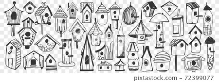 Birdhouse hand drawn doodle set Birdhouse hand drawn doodle set 72399077