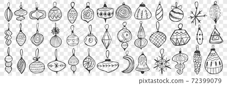 Glass toys and balls hand drawn doodle set 72399079