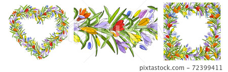 Set of floral templates. Endless horizontal pattern brush. 72399411