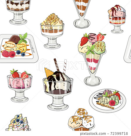 Vector illustration set of ice cream on white background. Hand drawn elements 72399718