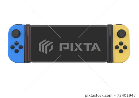 Realistic video game controllers attached to mobile phone isolated on white 72401945