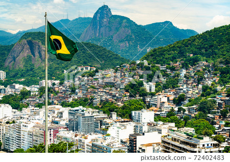 Flag of Brazil with Rio de Janeiro in the background Flag of Brazil with Rio de Janeiro in the background 72402483