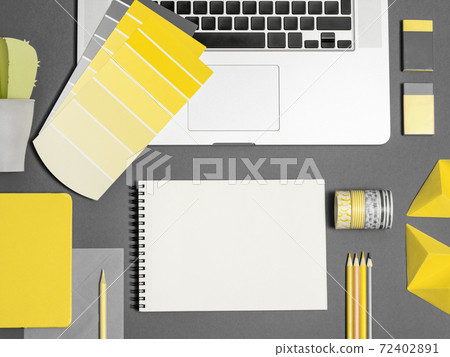 Illuminating and gray workplace for self employed. 72402891