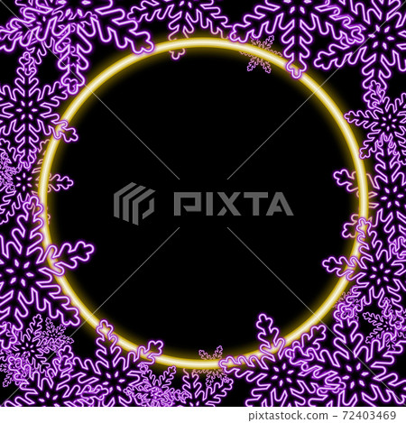 Neon purple glowing snowflakes on a dark background. Frame. Festive banner, poster eps10 72403469