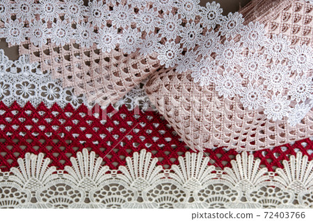 pile of red, white. beige gentle luxury quality guipure 72403766