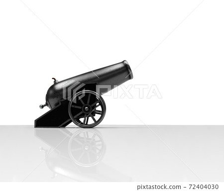 One black ancient cannon. 3d Illustration of vintage cannon. Medieval weapon for your design One black ancient cannon. 3d Illustration of vintage cannon. Medieval weapon for your design 72404030