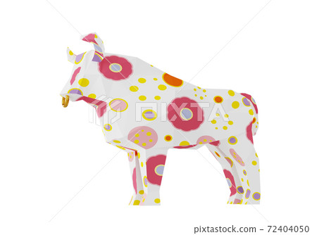 Figurine of polygonal Bull with flowers spots, a symbol of the new year 2021, 3d render 72404050