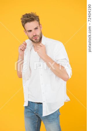 Feeling comfortable. Man handsome in casual shirt. Feeling comfortable. Man handsome in casual shirt. 72404190