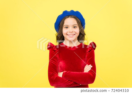 her perfect style. parisian kid wear red dress. elegant look  72404310