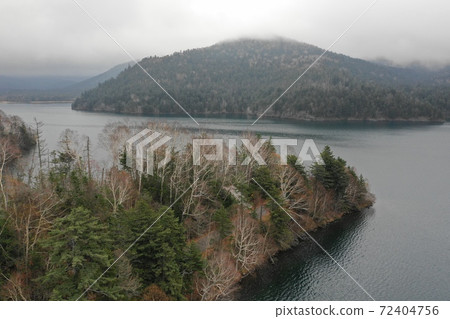 Aerial view of Lake Shikaribetsu in the rain Aerial view of Lake Shikaribetsu in the rain 72404756