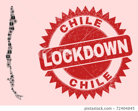 Chile Map Collage of Locks and Covid-2019 and Textured Lockdown Seal Stamp Chile Map Collage of Locks and Covid-2019 and Textured Lockdown Seal Stamp 72404845