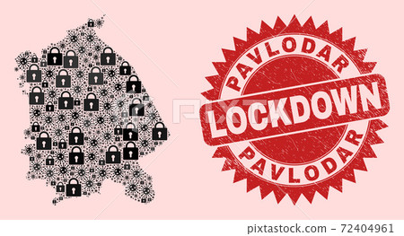 Pavlodar Region Map Composition with Locks and Viruses and Textured Lockdown Stamp Seal Pavlodar Region Map Composition with Locks and Viruses and Textured Lockdown Stamp Seal 72404961