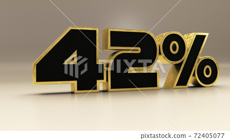 42 percent 3d gold and black luxury text isolated on white, 3d render illustration 72405077