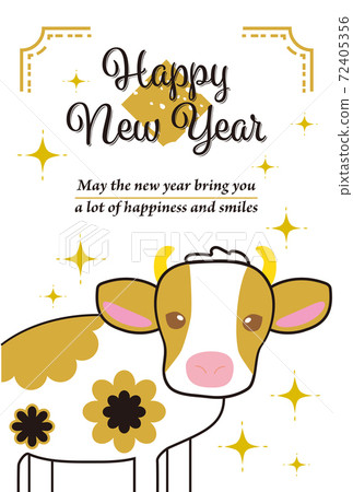 金黃色斑點的牛簡約現代可愛的新年賀卡新年快樂 72405356