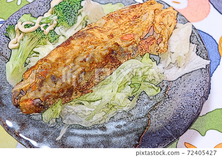 Homely and rustic homemade "omelet" colored pencil drawing style 72405427