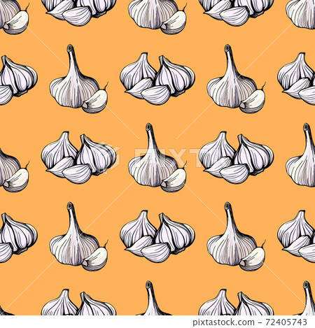 Garlic on a yellow background seamless pattern Garlic on a yellow background seamless pattern 72405743