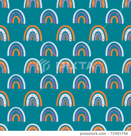Boho rainbow on emerald background pattern Boho rainbow on emerald background pattern 72405746