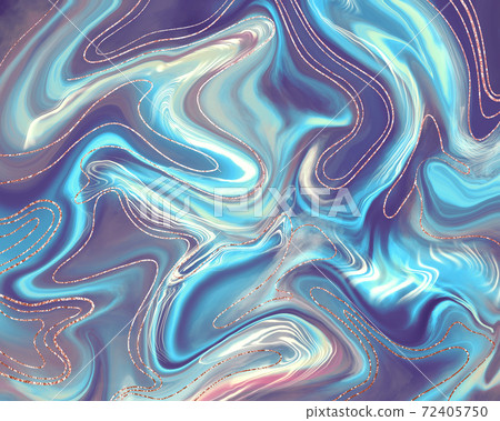 Blue texture of liquid marble with gold flecks.Luxury texture  72405750