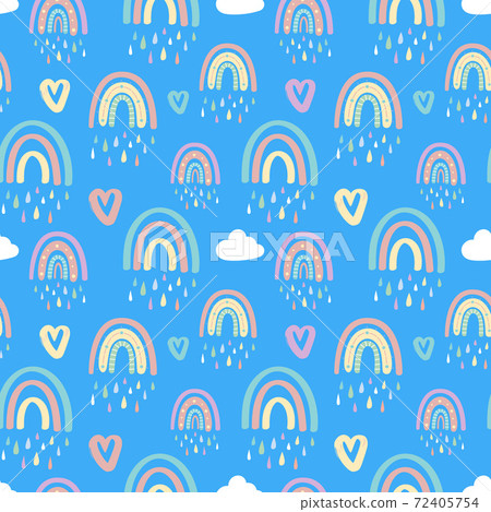 Rainbow with clouds and hearts seamless pattern Rainbow with clouds and hearts seamless pattern 72405754