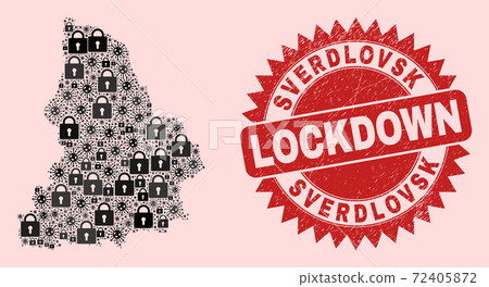 Sverdlovsk Region Map Mosaic of Locks and Viral Items and Distress Lockdown Seal Stamp 72405872
