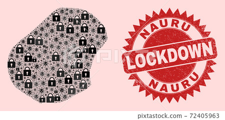Nauru Map Mosaic of Locks and Covid-2019 and Grunge Lockdown Stamp Seal 72405963