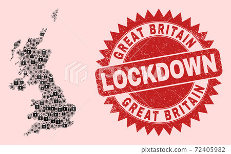 United Kingdom Map Mosaic of Locks and Viral Items and Grunge Lockdown Stamp Seal United Kingdom Map Mosaic of Locks and Viral Items and Grunge Lockdown Stamp Seal 72405982