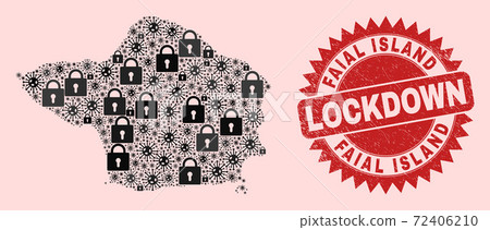 Faial Island Map Collage with Locks and Viruses and Textured Lockdown Stamp Faial Island Map Collage with Locks and Viruses and Textured Lockdown Stamp 72406210