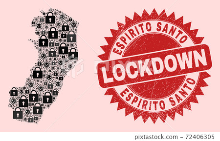 Espirito Santo State Map Mosaic of Locks and Viral Items and Textured Lockdown Seal 72406305