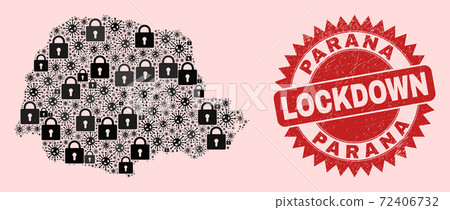 Parana State Map Composition with Locks and Coronaviruses and Textured Lockdown Stamp Parana State Map Composition with Locks and Coronaviruses and Textured Lockdown Stamp 72406732