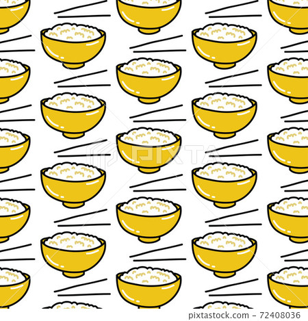 rice with chopsticks doodle pattern, vector color illustration 72408036