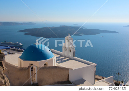 Blue roof church, blue sea and blue sky (Santorini) Blue roof church, blue sea and blue sky (Santorini) 72408485