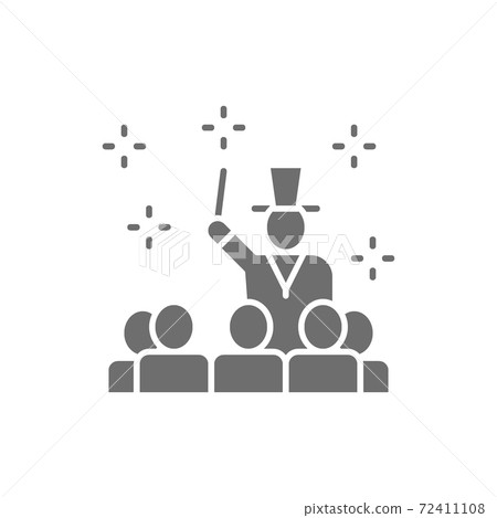 Presenter and public, wizard, circus show grey icon. 72411108