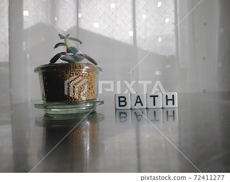 Dice letters and plants lined up with BATH in bright sunlight 3 Dice letters and plants lined up with BATH in bright sunlight 3 72411277