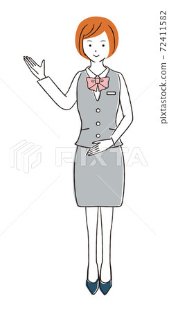 Handwritten line art color illustration Reception office guidance Female whole body 72411582