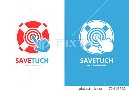 Vector lifebuoy and click logo combination. Unique lifeboat and digital logotype design template 72412262