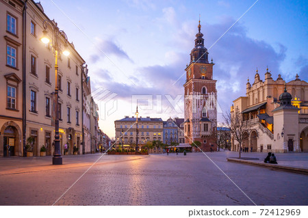 Krakow attractions in market square in the evening. Symbol of Krakow, Poland Europe. Krakow attractions in market square in the evening. Symbol of Krakow, Poland Europe. 72412969
