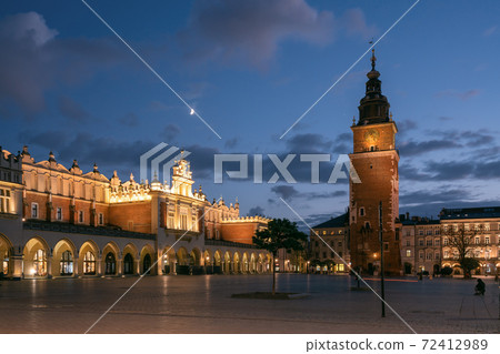 Krakow attractions in market square in the evening. Symbol of Krakow, Poland Europe. Krakow attractions in market square in the evening. Symbol of Krakow, Poland Europe. 72412989