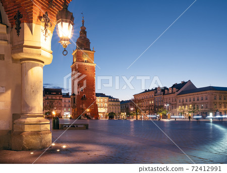 Krakow attractions in market square in the evening. Symbol of Krakow, Poland Europe. Krakow attractions in market square in the evening. Symbol of Krakow, Poland Europe. 72412991