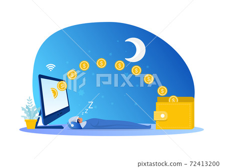 Man sleeping with earning while sleeping passive income concept vector illustrator. 72413200