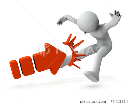Head-on collision. A character that is blown away. 3D rendering. White background. Head-on collision. A character that is blown away. 3D rendering. White background. 72413514