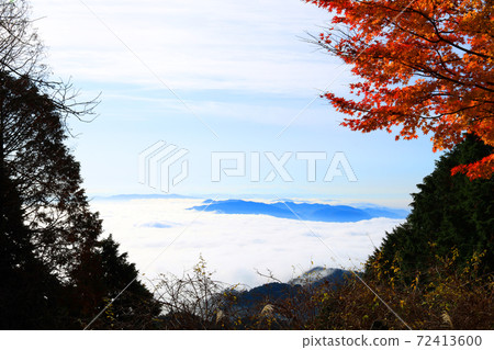 從京都市左京區比京山比叡山高速公路天文台看到的雲海風光，霜凍，雲海，山脈，[12月] 72413600