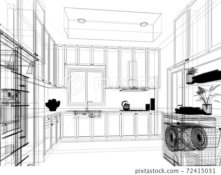 abstract sketch design of kitchen room ,3d rendering abstract sketch design of kitchen room ,3d rendering 72415031